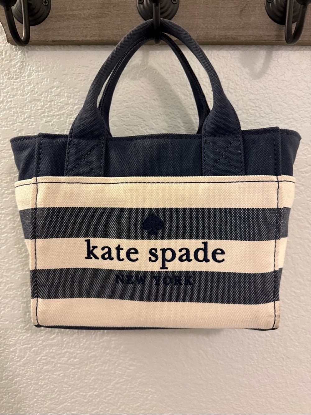 kate spade Navy and White Striped Canvas Tote with Crossbody Strap - Picture 2 of 3